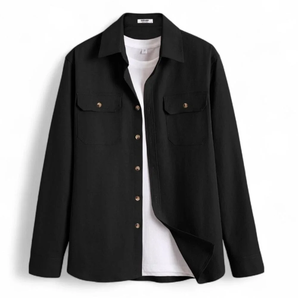 Coofandy Men's Black Lightweight Shirt Jacket with Chest Pockets - NWT